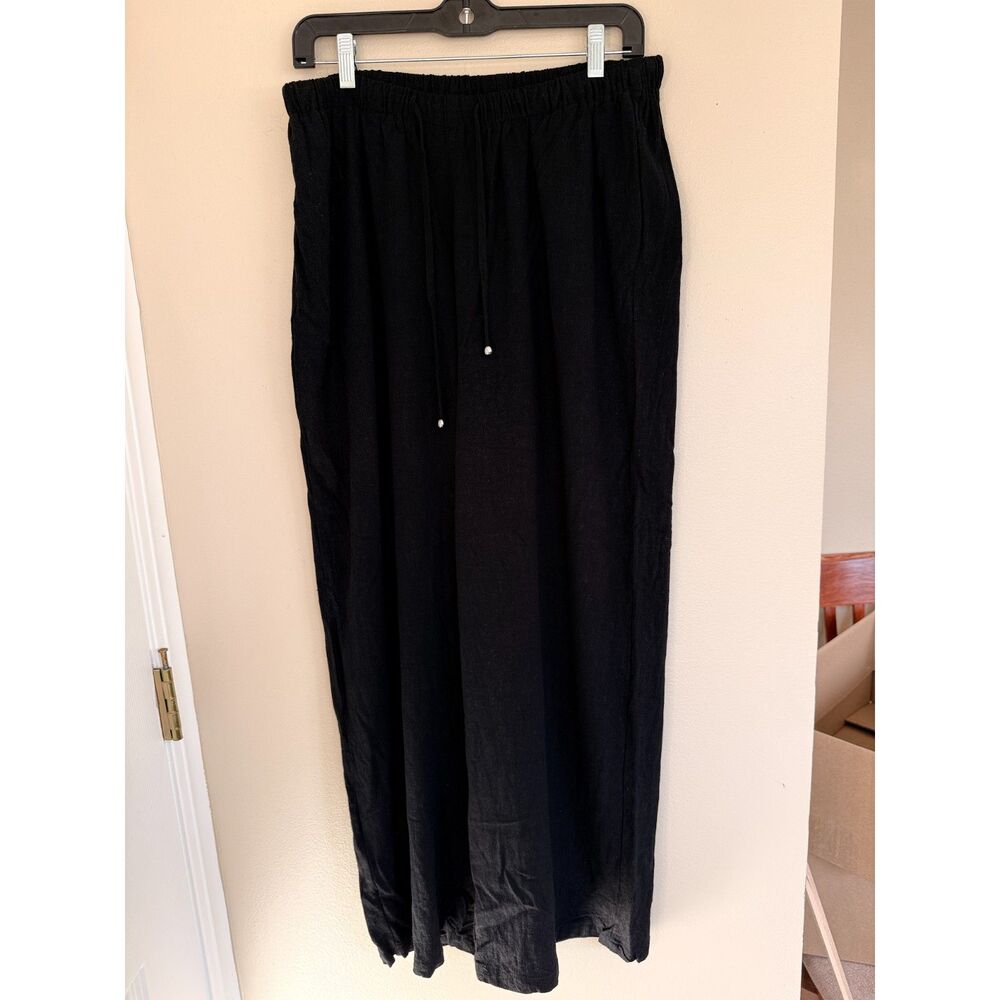 LILLUSORY Black Linen Blend Wide Leg Pants - Size XL - Picture 4 of 10